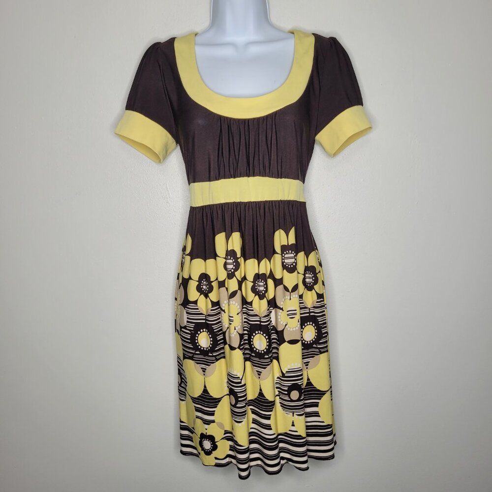 Vintage y2k My Michelle brown yellow mod retro floral tie back dress size med
